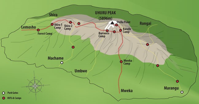8 Days Kilimanjaro Trekking – Lemosho Route - Map
