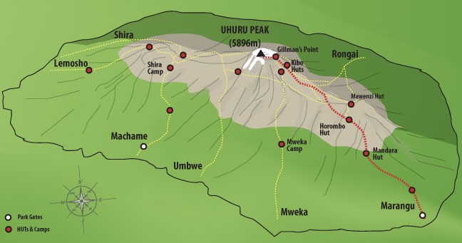 6 Days Kilimanjaro Trekking Marangu Route - Map