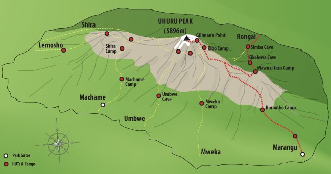 7 Days Kilimanjaro Trekking – Rongai Route - Map